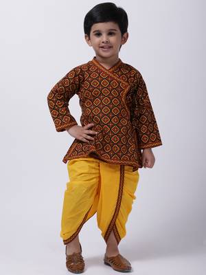 Black Jaipuri Print Cotton Kedia Dhoti Set 1