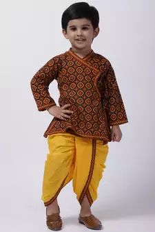 Black Jaipuri Print Cotton Kedia Dhoti Set