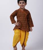 Black Jaipuri Print Cotton Kedia Dhoti Set