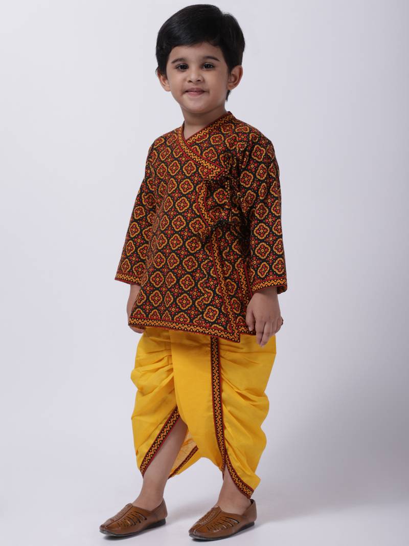 Black Jaipuri Print Cotton Kedia Dhoti Set