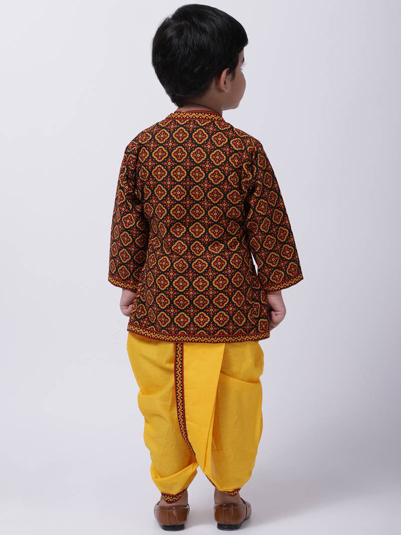 Black Jaipuri Print Cotton Kedia Dhoti Set