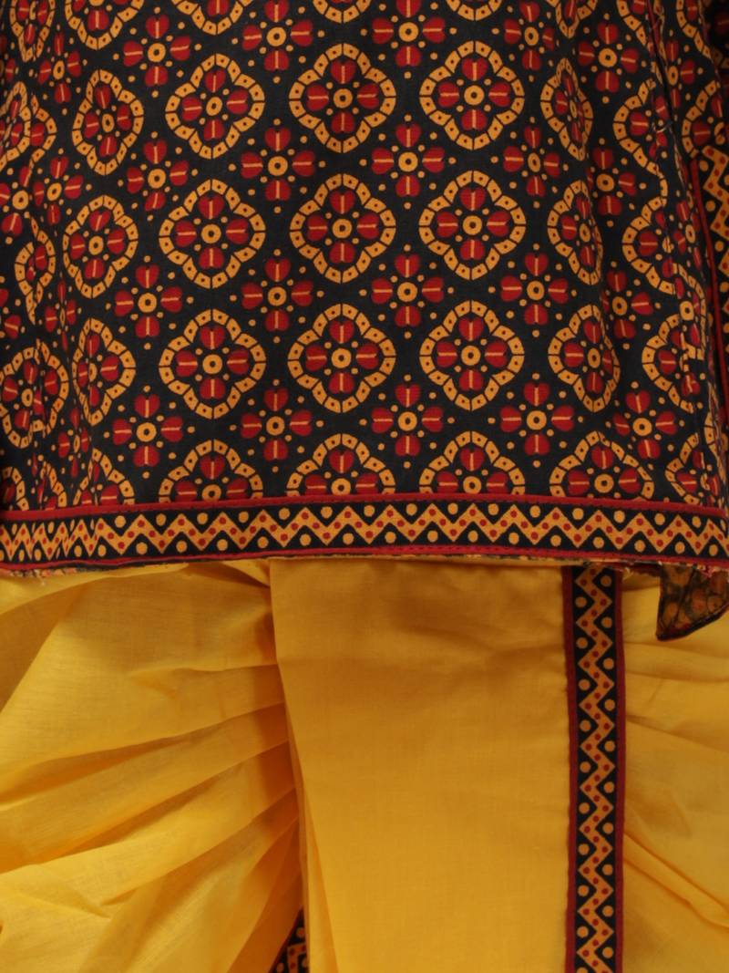 Black Jaipuri Print Cotton Kedia Dhoti Set