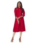 Red embroidered georgette ethnic-kurtis