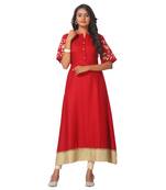 Maroon embroidered rayon ethnic-kurtis