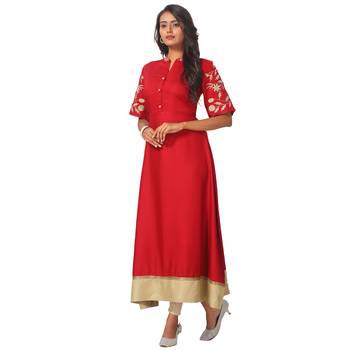Maroon embroidered rayon ethnic-kurtis 3