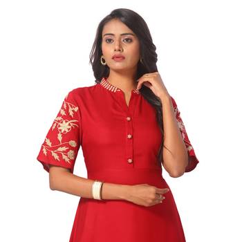 Maroon embroidered rayon ethnic-kurtis 4