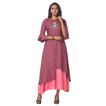 Magenta embroidered rayon ethnic-kurtis 1