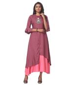 Magenta embroidered rayon ethnic-kurtis