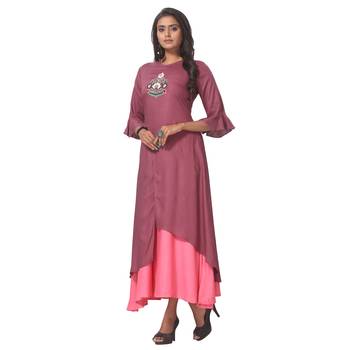 Magenta embroidered rayon ethnic-kurtis 3