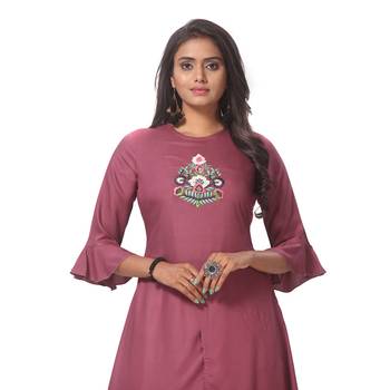Magenta embroidered rayon ethnic-kurtis 4