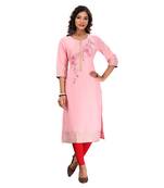 Pink embroidered rayon ethnic-kurtis
