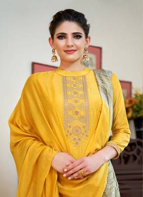 Yellow embroidered cotton silk salwar 2