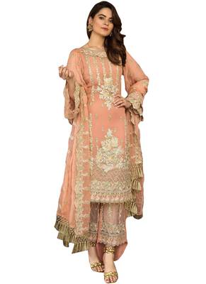 Orange Embroidered Georgette Salwar 1