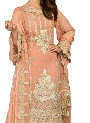 Orange Embroidered Georgette Salwar 2