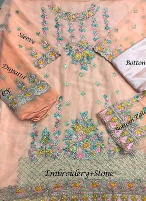 Orange Embroidered Georgette Salwar 3