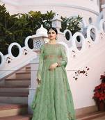 Green embroidered silk salwar