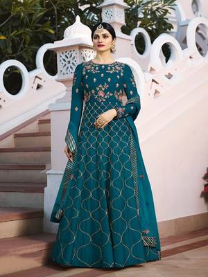 Turquoise embroidered silk salwar 1
