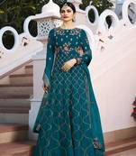 Turquoise embroidered silk salwar