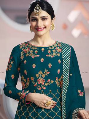 Turquoise embroidered silk salwar 2