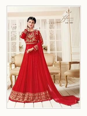 Red embroidered georgette salwar 1