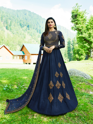 Blue embroidered georgette salwar 1