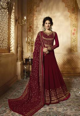 Maroon embroidered faux georgette salwar 1