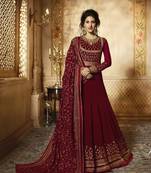 Maroon embroidered faux georgette salwar