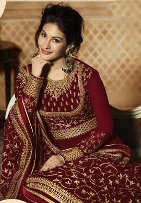 Maroon embroidered faux georgette salwar 2
