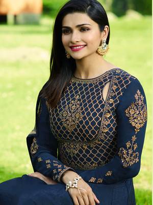 Blue embroidered georgette salwar 2