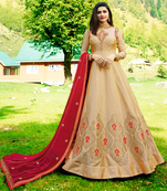 Beige embroidered silk salwar