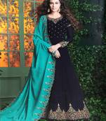 Blue embroidered georgette salwar
