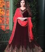 Purple embroidered georgette salwar