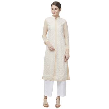 Beige embroidered georgette kurtas-and-kurtis 1
