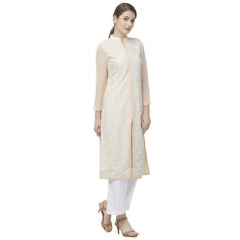Beige embroidered georgette kurtas-and-kurtis 2