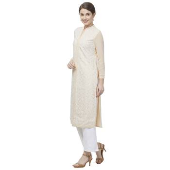 Beige embroidered georgette kurtas-and-kurtis 3