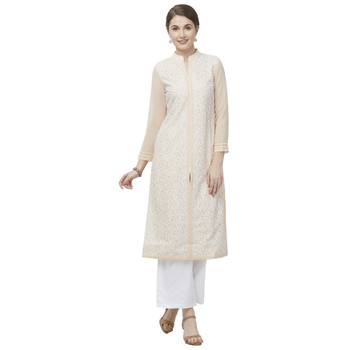 Beige embroidered georgette kurtas-and-kurtis 5