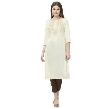 Off-white embroidered rayon kurtas-and-kurtis 1
