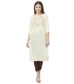 Off-white embroidered rayon kurtas-and-kurtis
