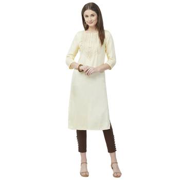 Off-white embroidered rayon kurtas-and-kurtis 5