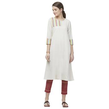 Off-white embroidered viscose kurtas-and-kurtis 5