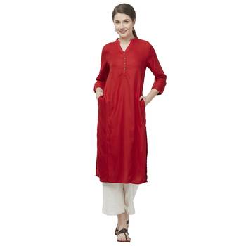 Maroon plain rayon kurtas-and-kurtis 1