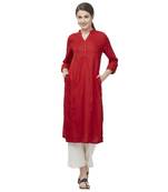 Maroon plain rayon kurtas-and-kurtis