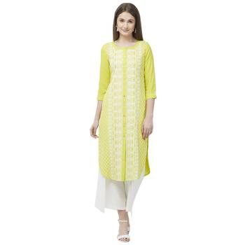 Yellow embroidered rayon kurtas-and-kurtis 1