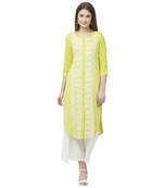 Yellow embroidered rayon kurtas-and-kurtis
