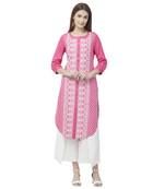 Pink embroidered rayon kurtas-and-kurtis
