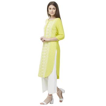Yellow embroidered rayon kurtas-and-kurtis 2