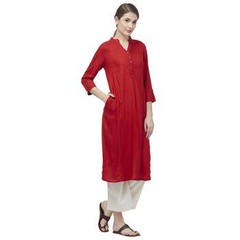 Maroon plain rayon kurtas-and-kurtis 3