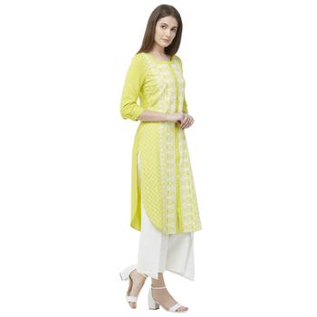 Yellow embroidered rayon kurtas-and-kurtis 3