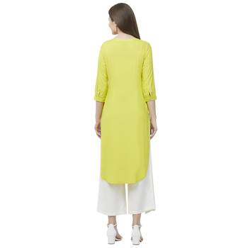 Yellow embroidered rayon kurtas-and-kurtis 4