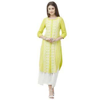 Yellow embroidered rayon kurtas-and-kurtis 5